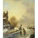 A** KOEKKOEK (19/20th CENTURY) WINTER LANDSCAPE WITH AN ICE FAIR Signed, oil on panel 46 x