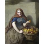 WILLIAM CROSBY (1830-1910) THE FRUIT SELLER Signed and dated 1862, oil on canvas 44 x 34.5cm. ++
