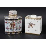 MEISSEN TEA CANISTER, later 18th century, of rectangular section, painted with insects beneath a