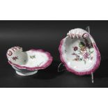 PAIR OF ENGLISH PORCELAIN SHELL SALTS, probably Worcester, late 18th century, painted with floral