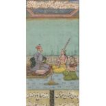 INDIAN SCHOOL: Miniature of a Prince on horseback receiving a drink from a well, probably Punjab,