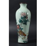 JAPANESE CLOISONNE VASE, of shouldered form, decorated with a hen and chicks before flowers on a