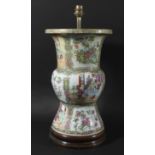 CHINESE CANTON VASE, zun, enamelled with figural, flower and insect panels, fitted as a lamp base,