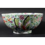 CHINESE BUTTERFLY BOWL, early 20th century, enamelled with butterflies, iron red six character mark,