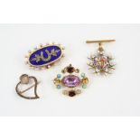 A VICTORIAN ENAMEL AND DIAMOND MOURNING BROOCH of oval shape, the royal blue guilloche enamel centre