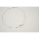 A CULTURED PEARL AND DIAMOND NECKLACE the 18ct white gold necklace is mounted with a cultured