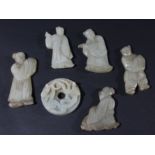 SET OF FIVE CHINESE PALE GREY JADE FIGURES, late 19th or 20th century, height 9cm; together with a