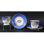 SEVENTH MADRAS CAVALRY: a pair of English porcelain armorial breakfast cups and saucers, early