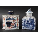 CHINESE IMARI TEA CADDY, later 18th century, of elongated octagonal form, length 11.5cm; together