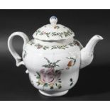 BRISTOL PORCELAIN TEAPOT AND COVER, circa 1770-80, of ogee form, painted with floral sprays