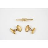 A GOLD AND PEARL SET NAVAL CROWN BROOCH set with graduated half pearls, 5cm long, together with a