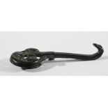 CHINESE BRONZE BELT HOOK, possibly Ordos Culture, with a chilong finial, length 6.5cm