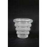 LALIQUE VASE - CHEVREUSE a frosted and clear glass vase with graduated horizontal tiers. Etched