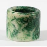 CHINESE GREEN JADE ARCHERS RING, of short, cylindrical form, height 3cm, diameter 3.3cm