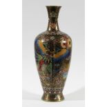 JAPANESE CLOISONNE VASE, of slender baluster form, decorated with a phoenix amongst other emblems on