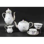 HEREND BLUE GARLANDS PART SERVICE, comprising teapot and cover, coffee pot and cover, milk jug,