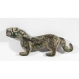 CHINESE BRONZE PLAQUE OF A TIGER, probably Han dynasty, length 10cm