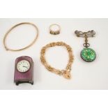 A QUANTITY OF JEWELLERY including an assorted gem set and gold five stone ring, size S, a 9ct gold
