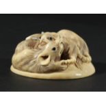 JAPANESE IVORY NETSUKE, carved as three rats, signature to base, diameter 5.5cm