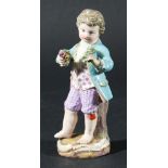 MEISSEN FIGURE OF A BOY, 19th century, standing holding posies of flowers, height 13cm; together