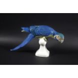 LARGE ROYAL DUX PARROT a large porcelain model of a Parrot with blue plumage, the Bird mounted on