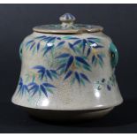 JAPANESE STONEWARE BRULE PARFUM AND COVER, Kyoto, painted with bamboo on a pale grey/celadon ground,