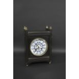 AESTHETIC MOVEMENT MANTLE CLOCK - SAMUEL MARTI with a pottery dial and slate case, mounted with