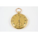 A GOLD QUARTER REPEATING OPEN FACED POCKET WATCH the gold coloured dial with Roman numerals,