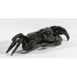 JAPANESE BRONZE CRAB AND FROG GROUP, probably Meiji, width 18cm