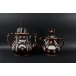 COLLECTION OF SIX BARGEWARE TEAPOTS AND COVERS, the largest inscribed 'A Present to Henery Wood