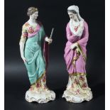 PAIR OF CHELSEA STYLE FIGURES EMBLEMATIC OF AUTUMN AND WINTER, 19th century, the classical maidens