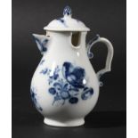 MEISSEN CHOCOLATE POT AND COVER, circa 1750-60, blue painted with floral sprays beneath a