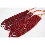 THREE INDIAN RUBY BEAD NECKLACES