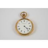 AN 18CT GOLD OPEN FACED POCKET WATCH the white enamel dial signed Barraud & Lunds, London and with