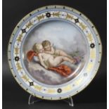 VIENNA CABINET PLATE, late 19th century, painted with two sleeping bacchanalian cherubs inside a