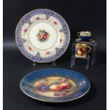 ROYAL WORCESTER CABINET PLATE, signed HH Price, painted with fruit inside a powder blue and gilt