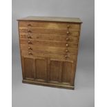 ARTS & CRAFTS PRINTERS CABINET a large oak cabinet in the manner of Heals, with six narrow drawers