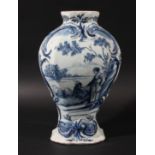 DUTCH DELFT VASE, late 18th century, blue painted with a classical lady with a goat, blue 6 or 9