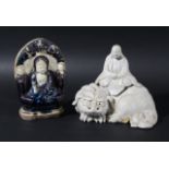 CHINESE FATUA BODHISATTVA, seated beneath a mandorla, flanked by attendants, height 15cm; and a