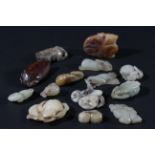 COLLECTION OF CHINESE PENDANTS, jade and other stones, depicting gourds, ruyi, finger citron and