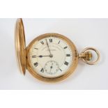 A 9CT GOLD FULL HUNTING CASED POCKET WATCH the white enamel dial signed Grant & Son, South