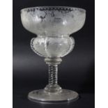 ENGLISH GLASS FOOTED BOWL, 19th century, the two tiered bowl with pinched strapwork, engraved and