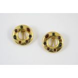 A PAIR OF TOURMALINE AND GOLD EARRINGS each 18ct gold circular earring is mounted with oval and