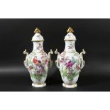 PAIR OF CHELSEA VASES AND COVERS, probably gold anchor period circa 1760, of slightly lobed ovoid