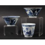 PAIR OF CHINESE BLUE AND WHITE CONICAL BOWLS, possibly Transitional Period, with slightly everted