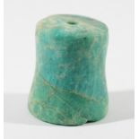 CHINESE STONE BEAD, possibly Liangzhu Culture, of mottled turquoise colour, height 3cm