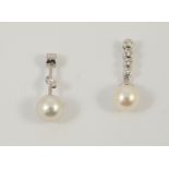A CULTURED PEARL AND DIAMOND PENDANT set with a cultured pearl measuring approximately 8.5mm