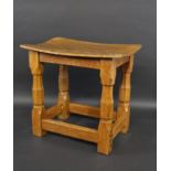 OAK STOOL - 'LIZARDMAN' in the style of Mouseman, a dish top stool with adzed top and octagonal