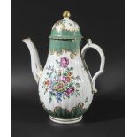 WORCESTER COFFEE POT AND COVER, circa 1760-70, the moulded body painted with floral sprays between