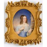 ATTRIBUTED TO FREDERICK HARDING c.1840 Miniature portrait of a lady wearing blue dress with lace